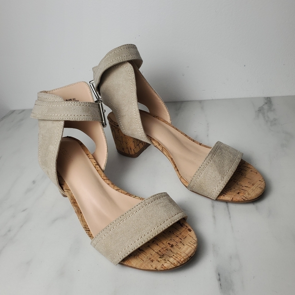 Sears faux suede ankle strap cork heel sandals - Picture 6 of 6